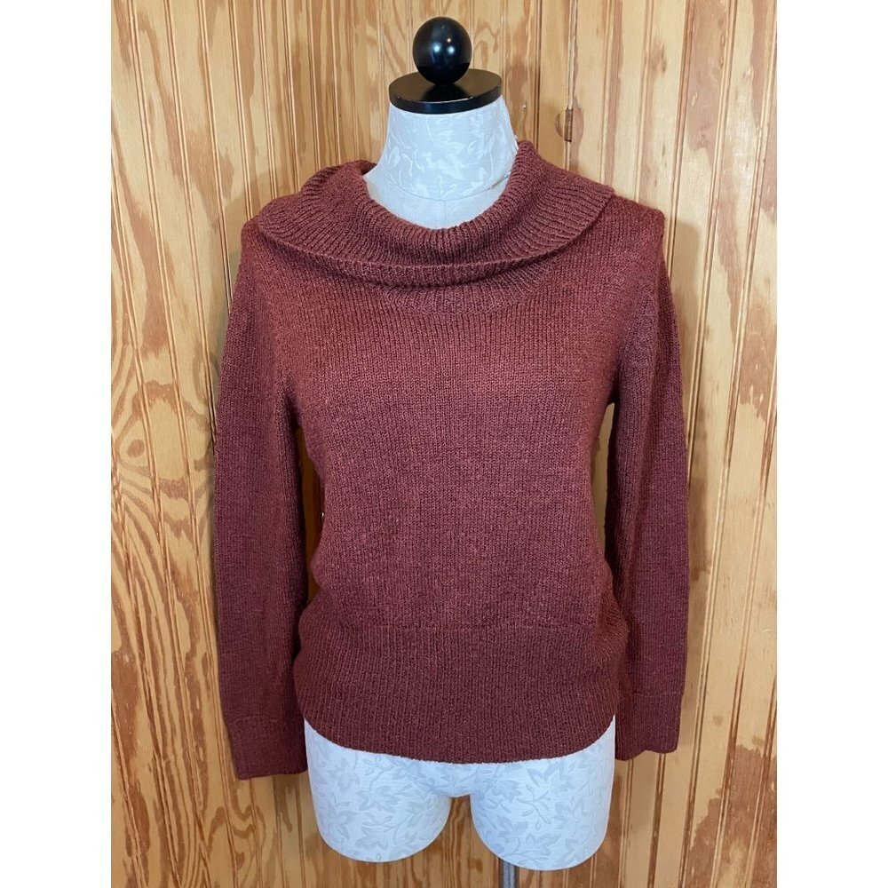 NortonMcnaughton Sweater Pullover Long Sleeve Cowl Neck Knit Rust Orange Sz S - Picture 1 of 7